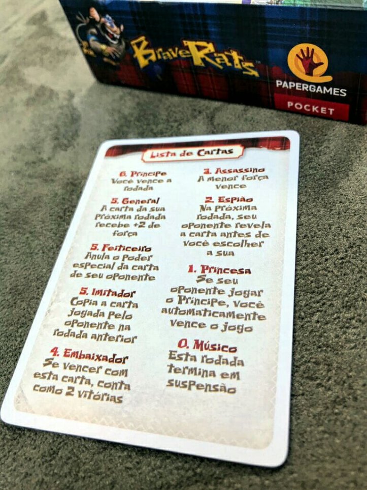 Resumo das cartas do jogo BraveRats