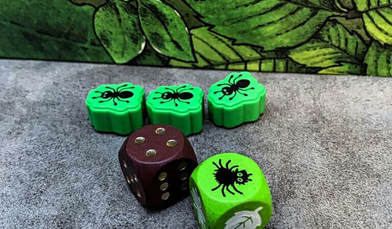 Dados e formigas do jogo infantil Spinderella